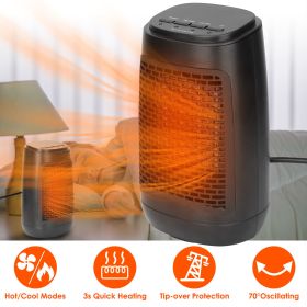 1500W 70¬∞ Oscillating Portable Electric Space Heater Personal Fan w/ Tip Over and Overheat Protection Ceramic Heater