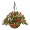 Artificial Christmas Hanging Basket Garland with White LED Light Red Berries