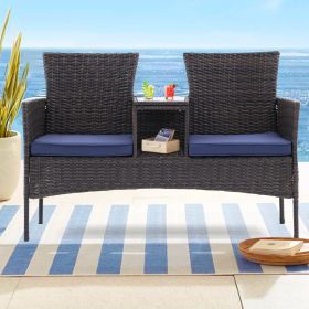 Outdoor Patio Loveseat Set,All Weather PE Rattan and Steel Frame Conversation Furniture with Built-in Coffee Table