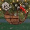 Artificial Christmas Hanging Basket Garland with White LED Light Red Berries