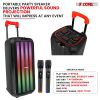 5 Core Bluetooth Speaker Karaoke Machine ‚ 8" 3 Way Speaker ‚Portable Singing PA System, w DJ Light , FM + TWS + USB + SD Card + AUX + REC ‚