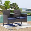 Outdoor Patio Loveseat Set,All Weather PE Rattan and Steel Frame Conversation Furniture with Built-in Coffee Table