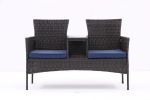 Outdoor Patio Loveseat Set,All Weather PE Rattan and Steel Frame Conversation Furniture with Built-in Coffee Table