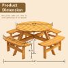 8 Person Wooden Picnic Table, Outdoor Camping Dining Table with Seat, Garden, DIY w/ 4 Built-in Benches, 2220lb Capacity - Natural