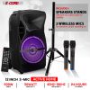 5 Core Party Speaker Portable PA System 2 Wireless Microphone Bluetooth Loud Big Subwoofer Active Powered DJ Karaoke Machine for Studio Indoor Outdoor