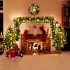 Pre-lit Artificial Christmas 4-Piece Set,Garland, Wreath and Set of 2 Entrance Trees Pre-lit Artificial Christmas 4-Piece Set,Garland