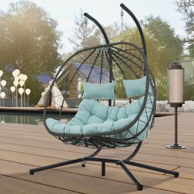 2 Persons Egg Chair with Stand Indoor Outdoor Swing Chair Patio Wicker Hanging Egg Chair Hanging Basket Chair with Stand for Bedroom Living Room Balco (Color: as Pic)