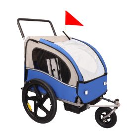 2-in-1 Double 2 Seat Bicycle Bike Trailer Jogger Stroller for Kids Children Foldable Collapsible w/Pivot Front Wheel (Color: as Pic)