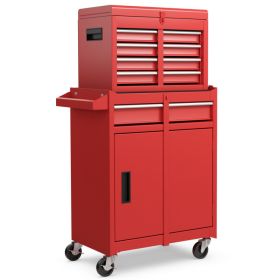 2-in-1 Rolling Tool Chest with 5 Sliding Lockable Drawers (Color: Red)